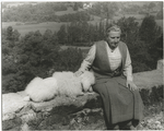 Gertrude Stein with Basket I on the terrace of her villa at Bilignin, Ain, France