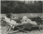Gertrude Stein with Basket and Pepe on the terrace of the villa at Bilignin