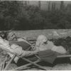 Gertrude Stein, with Basket I and Pepe, on the terrace of the villa at Bilignin, June 13, 1934.