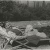 Gertrude Stein, with Basket I and Pepe, on the terrace of the villa at Bilignin