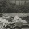 Gertrude Stein, with Basket I and Pepe, on the terrace of the villa at Bilignin