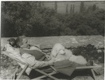 Gertrude Stein, with Basket I and Pepe, on the terrace of the villa at Bilignin