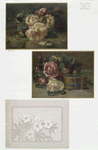 Christmas cards depicting flowers and ornamental box.