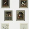 Christmas and New Year cards depicting children with dogs, in windows; owls on snow-covered trees.