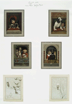 Christmas and New Year cards depicting children with dogs, in windows; owls on snow-covered trees.