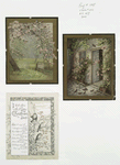 Christmas cards depicting a house, a yard with blooming tree, and birds.