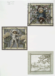 Christmas cards depicting children with botanical ornamentation; landscapes.