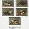 Thanksgiving and birthday cards depicting fruit : plums, berries, melon, bananas, cherries, and grapes.
