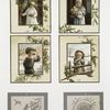Christmas cards depicting children, toys, snow-covered landscapes.