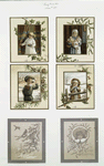 Christmas cards depicting children, toys, snow-covered landscapes.