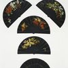 Fan-shaped Christmas and New Year cards decorated with leaves and flowers.