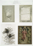 Aladdin's Lamp [Christmas and Birthday cards with poem by Joaquin Miller, lamp, peacock feathers, and woman holding lamp with flame].