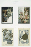 Valentines depicting women, books, flowers, owls, birds, an apple.