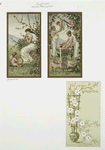 Valentines depicting women in classical dress with baby angels, harp, by F.S. Church; flowers with vase.