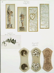 Valentines, Easter cards, and a marriage certificate, decorated with cupids, owls, dunce caps, bows and arrows, women, harps, plants, and flowers.