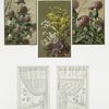 Christmas and New Year cards depicting flowers, birds, curtains, and landcapes.