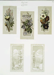 Christmas and New Year cards depicting flowers; winter scenes with snow-covered landscapes, trees, and the moon.