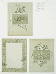 Christmas and New Year cards depicting profiles of four women, with butterflies, and decorative flowers and plants.