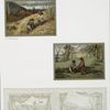 Christmas and New Year cards depicting children collecting flowers; winter scenes with snow, birds, and trees.