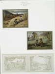 Christmas and New Year cards depicting children collecting flowers; winter scenes with snow, birds, and trees.
