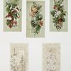 Christmas cards depicting flowers and a woman standing in a field.