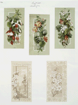 Christmas cards depicting flowers and a woman standing in a field.