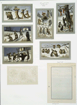 Christmas cards depicting animals celebrating Christmas, stockings, food, mistletoe and a decorative design.
