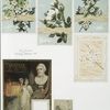 Easter cards and a Thackeray calendar depicting flowers, the stage, audience, actors, masks and a bust.
