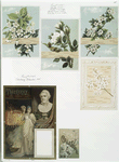 Easter cards and a Thackeray calendar depicting flowers, the stage, audience, actors, masks and a bust.