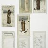 Christmas cards depicting winter scenes, spring, women and birds.