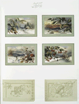 Christmas and New Year cards depicting winter scenes, tree branches, angels and decorative design.