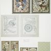 Easter and Christmas cards depicting people, flowers, knights on horses, hearts and decorative designs and patterns.