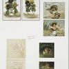 Easter and Valentine cards depicting flower-people, girls, doves, eggs and a hatching chick.