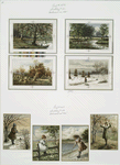 Birthday cards depicting people and seasonal landscapes.
