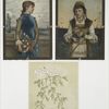 Christmas and Valentine cards depicting portraits of women and holly.