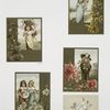 Christmas and New Years card depicting children, flowers and banjo playing.