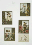 Christmas and New Years card depicting children, flowers and banjo playing.