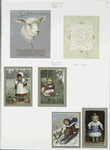 Christmas and Easter cards depicting a lamb, a cross, butterflies, children, sleds, swings, dogs and birds.