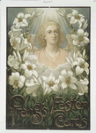 Poster with the following text, "Prang's Easter Cards", depicting an angel and lilies.