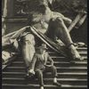 Carl Van Vechten in front of figure of War. Detail of Kaiser Wilhelm der Grosse monument, Berlin