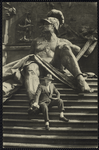 Carl Van Vechten in front of figure of War. Detail of Kaiser Wilhelm der Grosse monument, Berlin