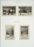 Christmas and New Year cards depicting winter landscapes, with snow, trees, and houses.