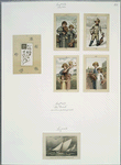 Christmas cards depicting children in snow, playing music, with flowers, and 'The Finish' depicting Yacht race at sea.