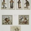 Christmas, New Year, and Easter cards depicting men and women, and children with flowers and birds.
