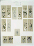 Cards depicting flowers, crosses, paper, birds, butterflies, and fans.