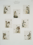 Christmas and birthday cards depicting young girls with flowers, watermelon, serving food, drinks and fruit