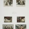 Christmas cards depicting children with bear, rabbits, and birds; children with toys.