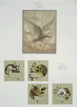 Easter, Christmas, and New Year cards depicting a bird with sunrays, and flowers.