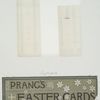 Original typed list of proof numbers and a sign with decorative ornamentation reading 'Prang's Easter cards.']