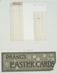Original typed list of proof numbers and a sign with decorative ornamentation reading 'Prang's Easter cards.'